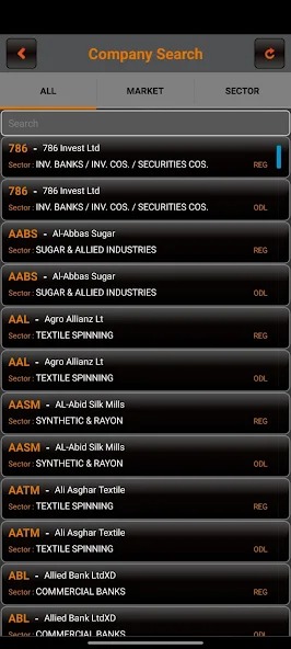 Search companies across PSX sectors on the OS Capital app